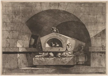 Tomb with Sphinx: Funerary Monument with an Owl on a Sarcophagus Supported by Sphinx