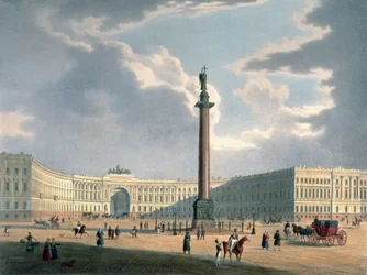 The Alexander Column and the Army Headquarters in St. Petersburg, printed by Lemercier, Paris, 1840s
