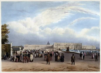 General View of the Facade of the Château de Versailles - in Promenade dans Paris et ses environs, designed by Jacottet and Benoist, c. 1840