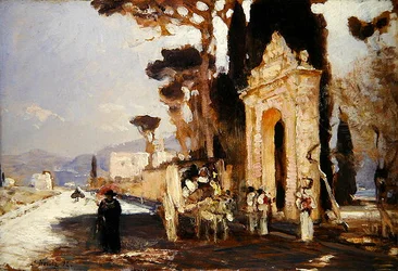 An Italian Road with a Baroque Park Gate