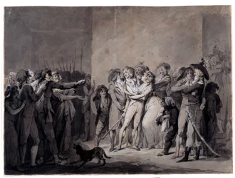 The arrest of Charlotte Corday (1768-1793) after the murder of Marat. Drawing. 19th century. Paris, Musée Carnavalet
