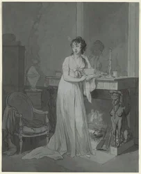 Woman in Front of a Fireplace