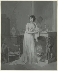 Woman in Front of a Fireplace