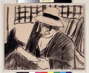 Self Portrait with Hat Drawing by Louis Mathieu Verdilhan (1875-1928)