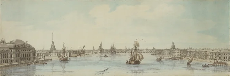 View of the banks of the river Neva between the Winter Palace and the Academy of Sciences