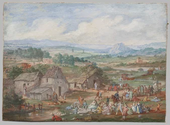 A Party Picnicking Near a Village