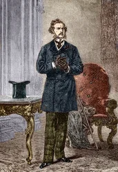 Portrait of Phileas Fogg, character from the adventure novel “Around the World in Eighty Days” by Jules Verne, illustrated by Louis Paul Pierre Dumont (1822-1882), 1872