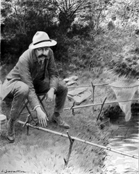 Fishing scene in a river with a rod and a snooze (Illustration by L. Sabattier)