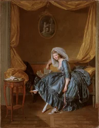 Young Woman Reading Her Correspondence in the Bedroom