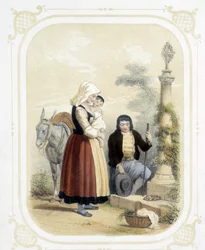 Family in Brittany in front of a Pardon - in Album du jeune voyageur, illustrated by Louis Lassalle