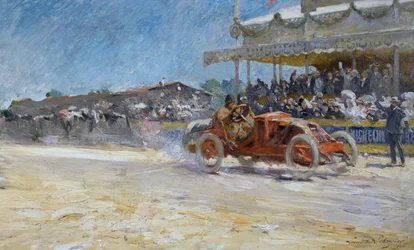 First Grand Prix of Automobile Club de France in 1906, Arrival of Winner, Compiegne, France