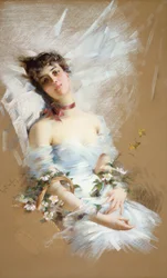 Reclining Beauty with Baskets of Flowers
