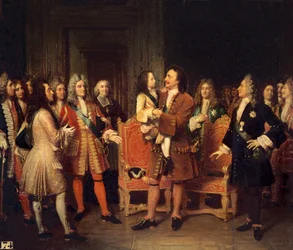 Louis XV (1710-74) Visiting Peter I (1672-1725) the Great at l