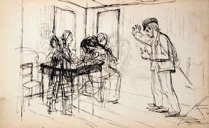 Loghouse (recto), Figures in Interior (verso)