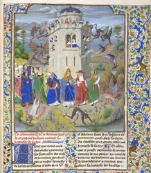 Fortress of Faith Miniature of the Saints Gregory, Augustine, Jerome, and Ambrose Fighting Demons