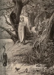Apologue of the fishing birds, told by Saint Martin to the inhabitants of the banks of the Loire (engraving by Luc Olivier Merson)