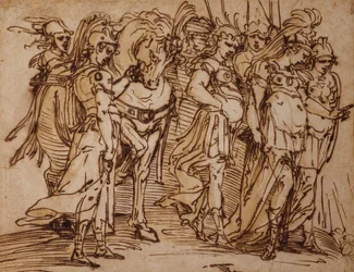 Amazons with a Horse in Procession to the Right