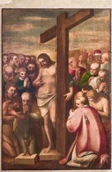 Genoa, Duomo (St Lawrence Cathedral), sacristy, chapel: "Eucharistic Christ adored by Saints", by Luca Cambiaso, about 1580