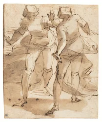Two Animated Figures Gesticulating