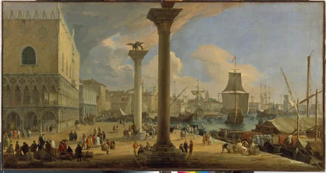 The Molo with the Ducal Palace (Venice, Italy) (Painting by Luca Carlevaris, c. 1710)
