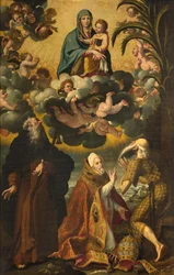Altar of Saint Anthony, Madonna and Child with Saints Anthony Abbot Paul Hermit and Pope Gregory XIV, Luke Cattapane 1593