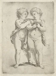 Two Boys, One with a Bunch of Grapes