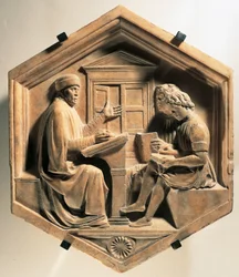 The scholar Priscian, teaching two students