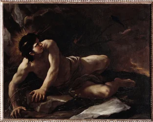 The Temptation of Saint Benedict, who throws himself into the brambles to avoid temptations. Painting by Luca Giordano (1634-1705), Museo dell
