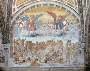 Close-up of a fresco in a cathedral, Resurrection Of The Flesh, Luca Signorelli, Orvieto, Umbria, Italy