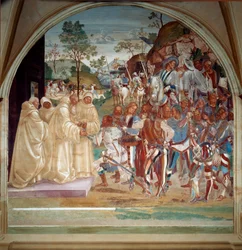 Saint Benedict of Nursia welcoming Totila, king of the Ostrogoths (fresco)