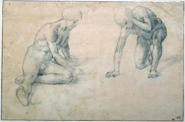 Two naked men squatting. Drawing by Luca Signorelli (1441-1523), 15th century. H. 0.31 x 0.7 m, Paris, Musée du Louvre