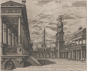 Town Square with a Colonnade at Left