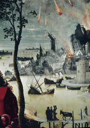 Lot and his Daughters, detail of the destruction of Sodom