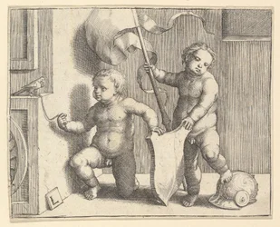 Two Nude Children Supporting a Blank Shield, ca. 1510