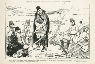 Illustration in Le Rire, 09/11/12 - After Kirk-Kilisse or the Insufficient Batteries (engraving)