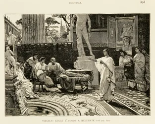 Maecenas listening to Virgil reading Aeneid (illustration)