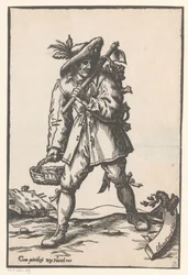 Farmer with Hoe, Basket, and Chicken
