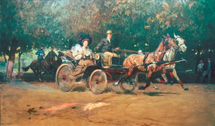 Mrs. Sacher in a Two-Horse Carriage