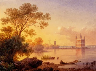 View on the Rose Pavilion Ozerki in Peterhof