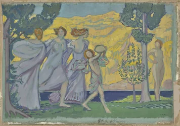 Three Dancing Girls and Tambourine Players