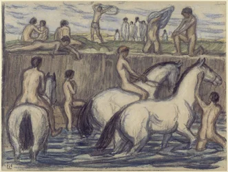 Young Men with Horses at the Watering Place