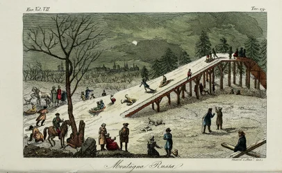 A Roller Coaster (Illustration from Il costume antico e moderno o storia del governo by Giulio Ferrario)