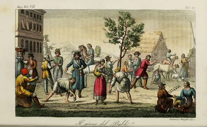 Knucklebones (Illustration from Il costume antico e moderno o storia del governo by Giulio Ferrario)