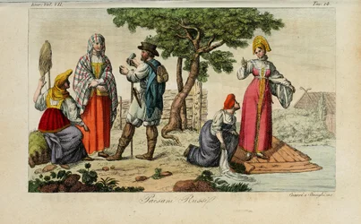 Russian Peasants. Illustration from Il costume antico e moderno o storia del governo by Giulio Ferrario