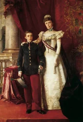 Portrait of Alfonso XIII (1886-1941) and Maria Cristina de Teschen, known as Maria Cristina of Habsburg (1858-1929), Archduchess of Austria