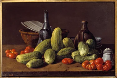 Still Life: Cucumbers, Tomatoes and Containers