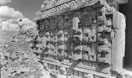 Relief carving on Mayan monumental ruin, Yucatan peninsula, 1936