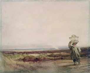 A Boy carrying a Basket on his Head, in a Moorland Landscape