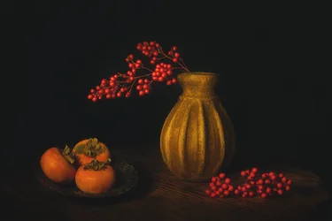 Autumn Persimmon Still Life