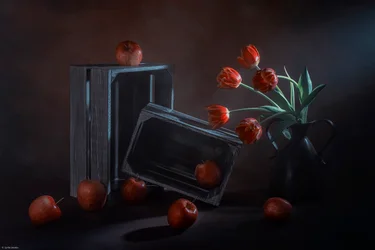 Dark Floral Fruit Still Life